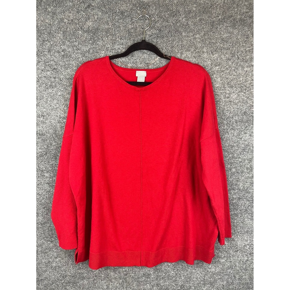 Chico's Pullover Sweater Women XL Red Excellent Oversized Crew Neck Long Sleeve